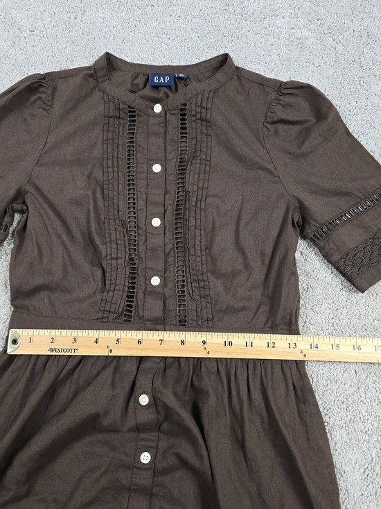 Gap Lace Button Front Maxi Dress Chocolate Brown XS Sheer Eyelet Peasant Cottage - Picture 4 of 9